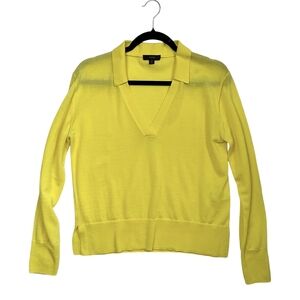 J. Crew Collared Merino Wool Sweater in Lemon Yellow Women's Size Small *Mended
